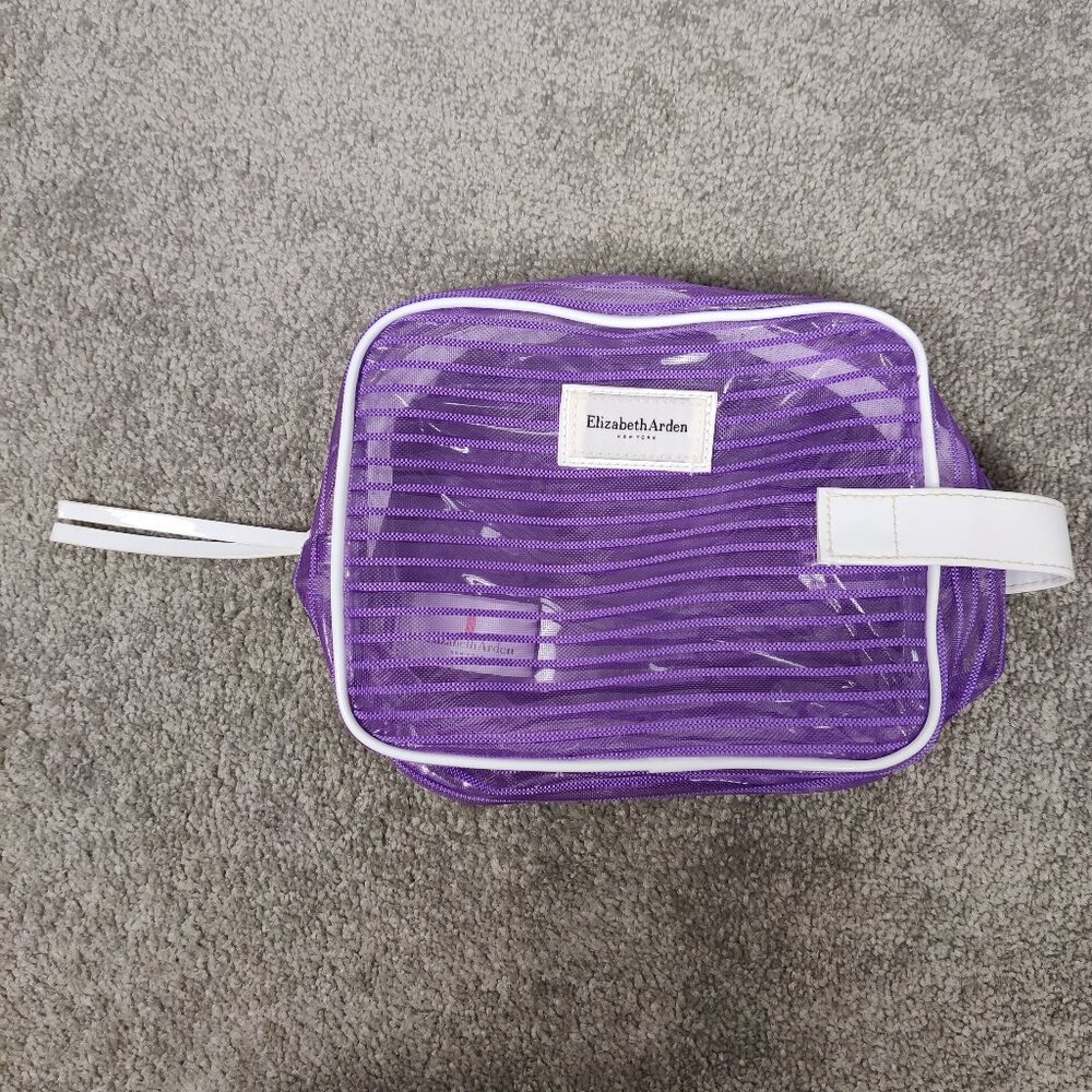 Elizabeth Arden Cosmetic Bag Mesh Purple White Makeup Pouch Case Leisure Travel